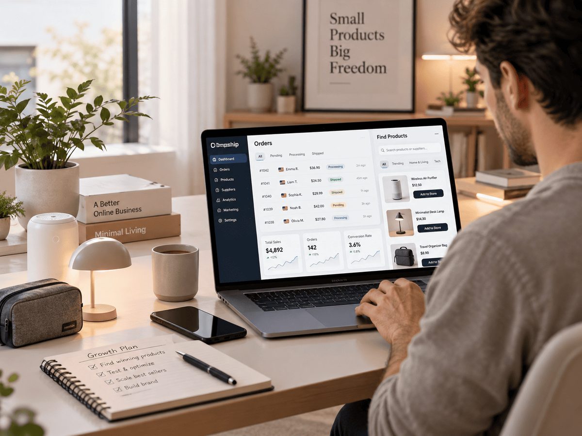 Entrepreneur suivant les commandes et les ventes de sa boutique en ligne sur un tableau de bord, ordinateur portable ouvert